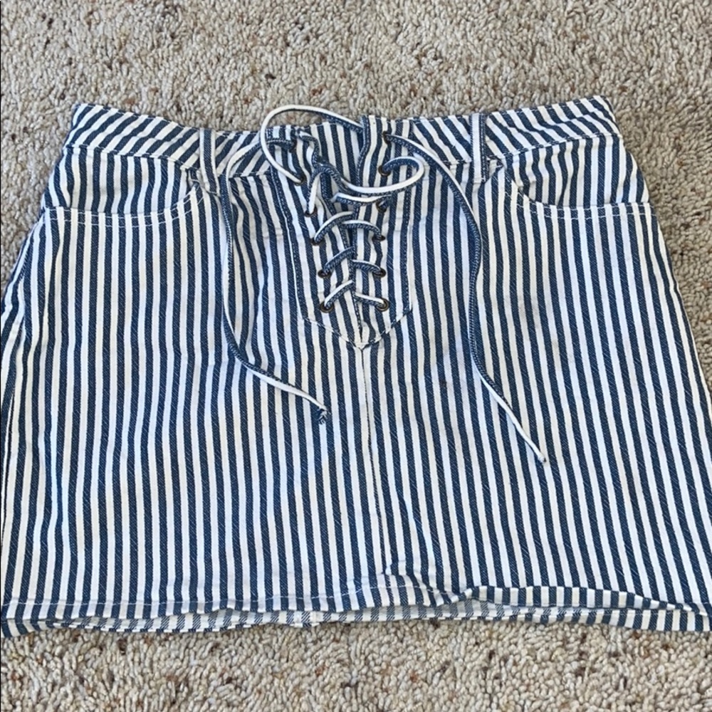 Blue and white stripped skirt